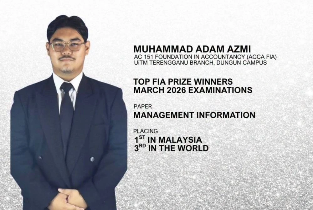 Pelajar UiTM Terengganu memenangi Anugerah FIA dengan pencapaian tempat pertama di Malaysia dan ketiga dunia bagi peperiksaan Mac 2026