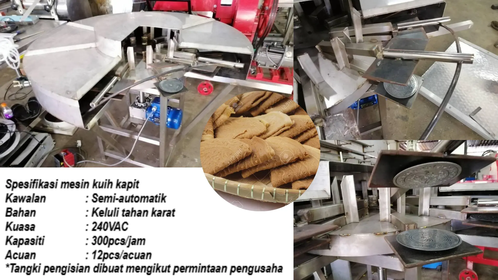 mesin kuih kapit semi automatik kapasiti tinggi 300pcs sejam dengan acuan keluli tahan karat