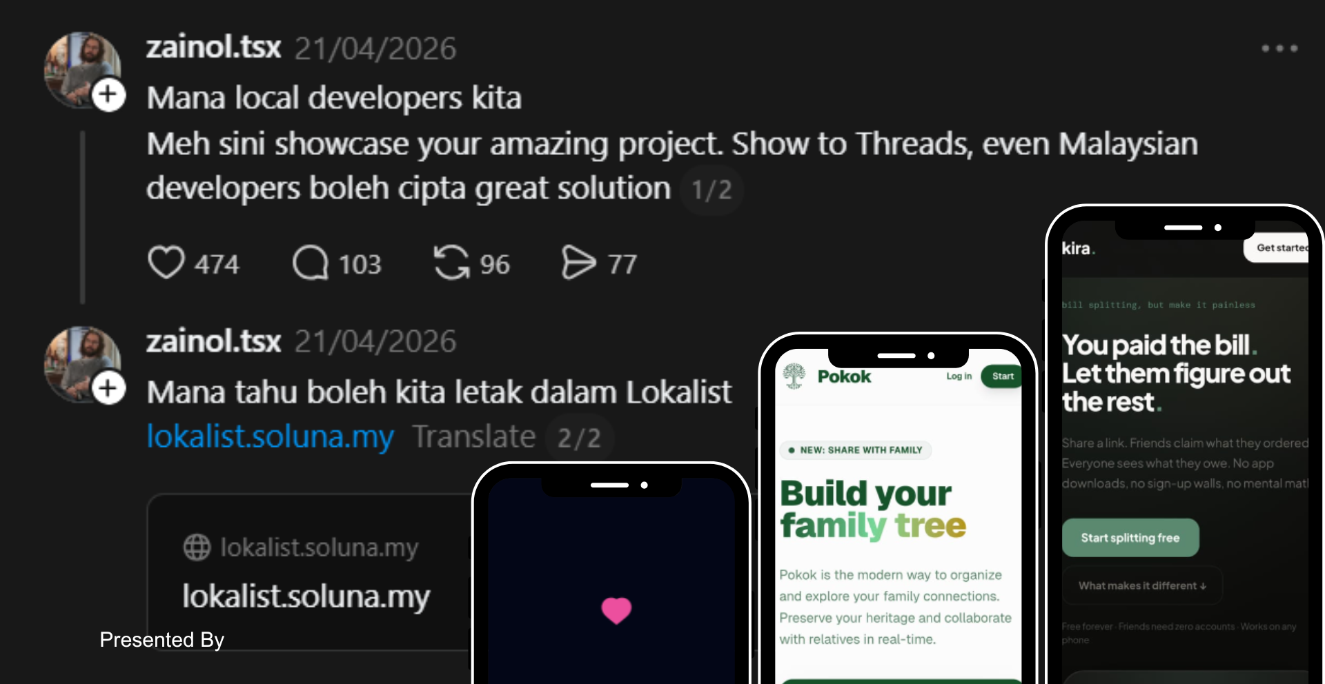 Paparan Threads oleh Zainol.tsx yang mengajak local developers Malaysia showcase projek dan startup mereka kepada komuniti Threads