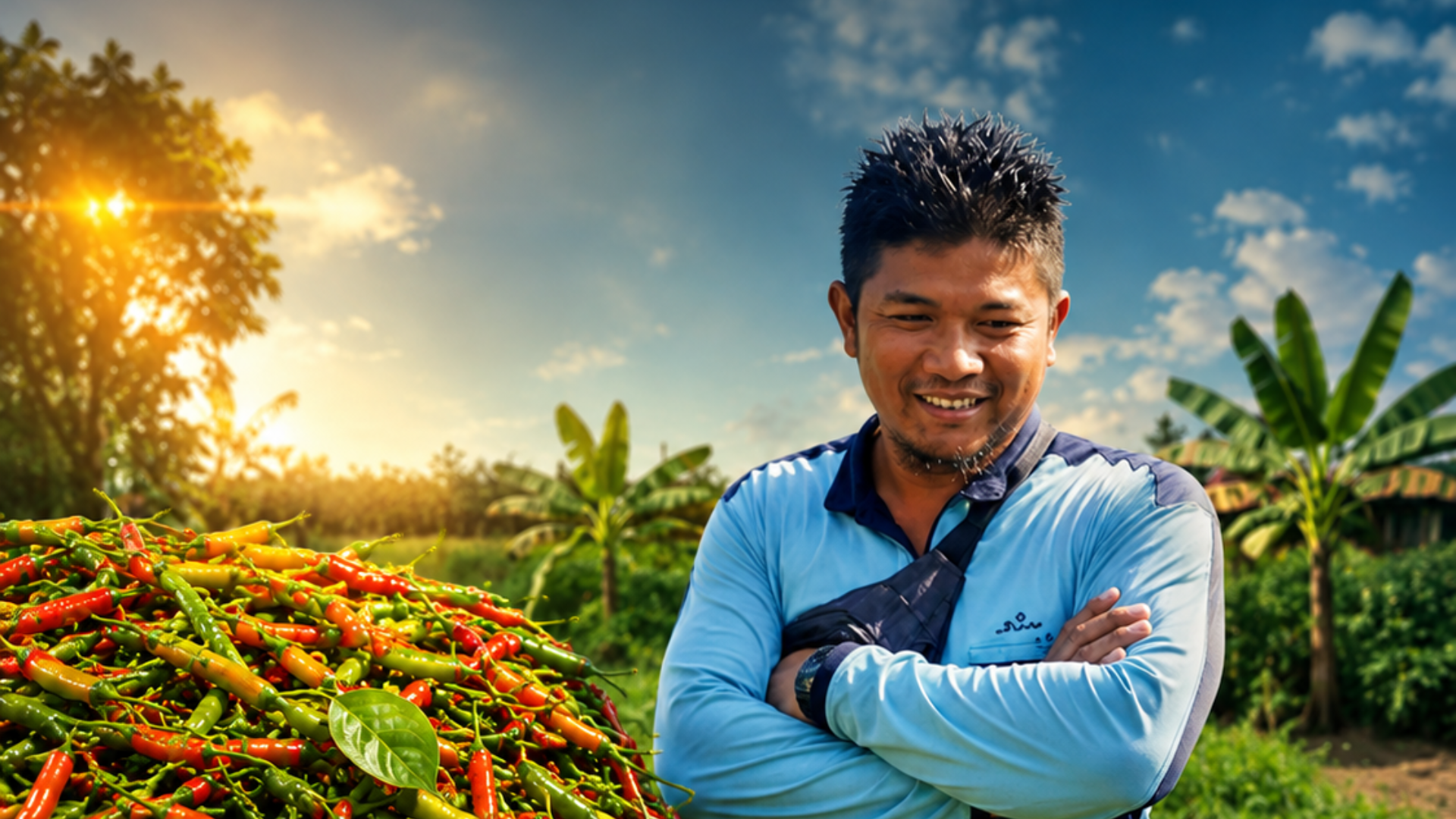 Abdul Rahman petani cili berjaya menunjukkan hasil tanaman cili di ladang Kampung Padang Landak Jertih