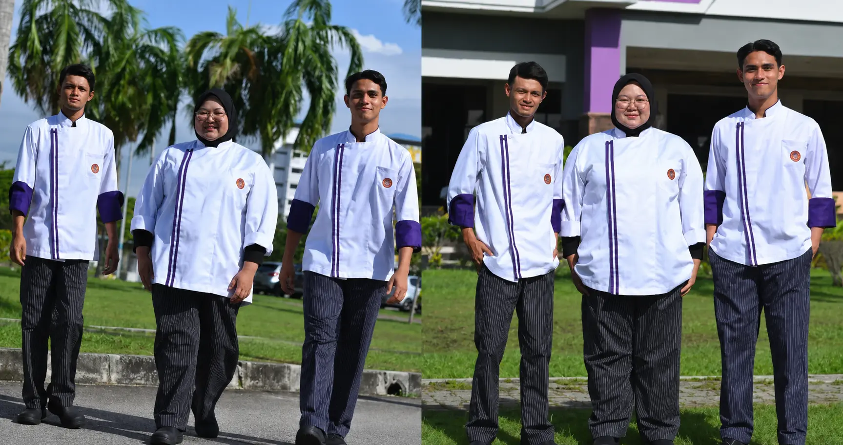 Wakil UniSHAMS bergambar bersama dalam pakaian chef semasa penyertaan Jalen Star Chef 2